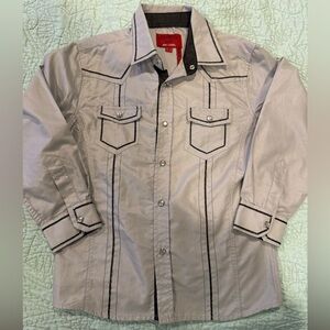 Patron Cito Red Label Western Snap Shirt Light Gray Black Piping Size 8